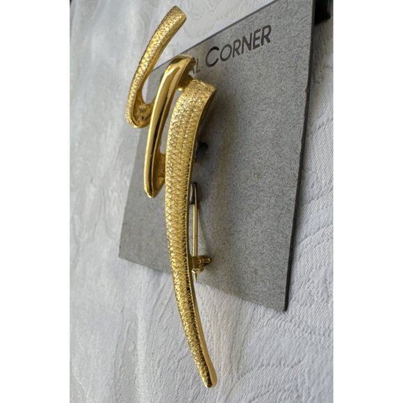 Casual Corner Signed Gold Tone Brooch Large 3 1/2" Vintage 80's NEW - Picture 8 of 9